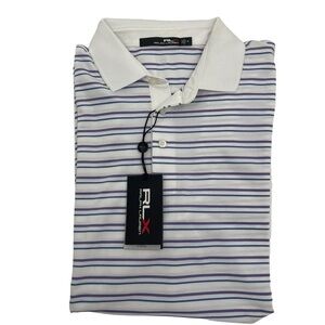 RLX Ralph Lauren Men’s Medium Performance Golf Polo Stripe White purple blue NWT